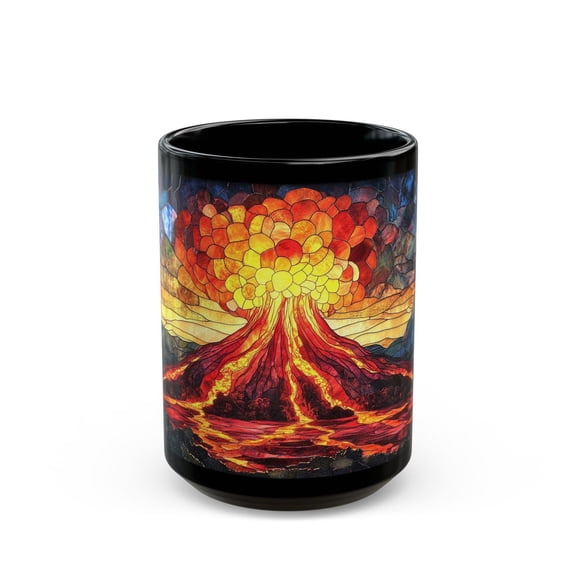 Stained Glass Volcano Mug: Ceramic Nature Cup