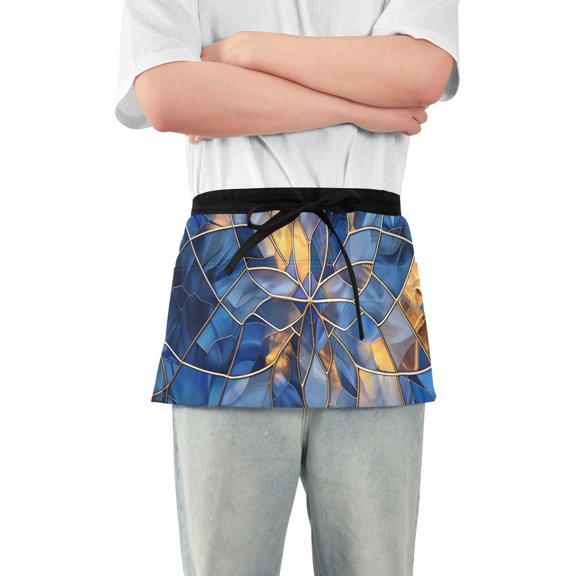 Stained Glass Waist Apron Adjustable Server Half Apron Kitchen Cooking with 3 Pockets for Men Women