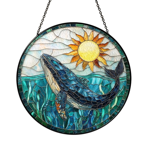 Stained Glass Whale Suncatcher, Majestic Ocean-Themed Hanging Art for Windows or Walls, Perfect Gift for Sea Lovers