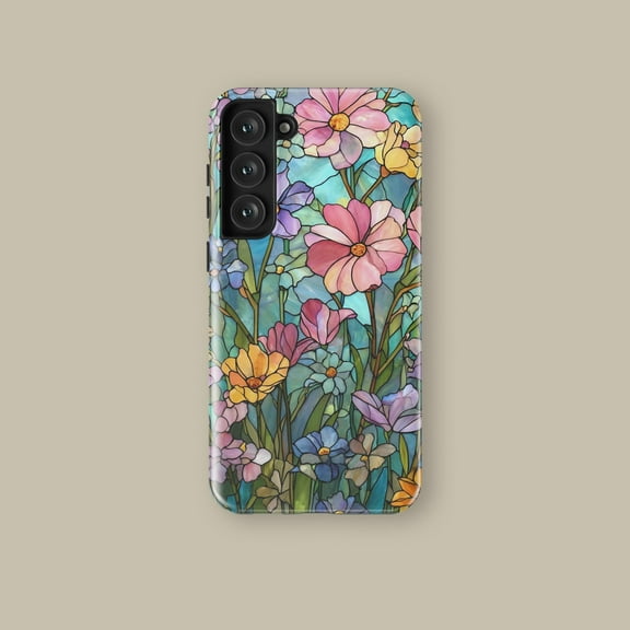 Stained Glass Wildflower Pattern MagSafe Case for iPhone Samsung
