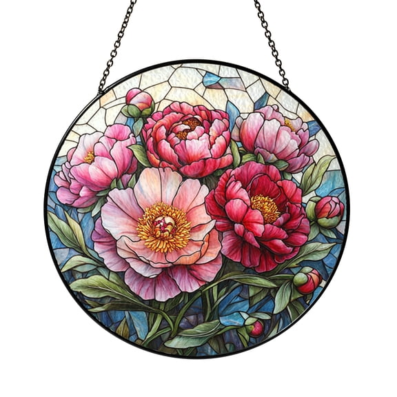 Stained Glass Wildflower and Sky Suncatcher, Cloud Art Window Hanging, Gift Idea for Mom or Friends