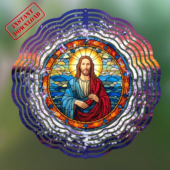 Stained Glass Wind Spinner 10 Inch Metal Double-Sided Rotating Wind Spinner - Stained Glass Style for Garden Outdoor Decor, Patio Yard Art, Durable Aluminum, Rotating
