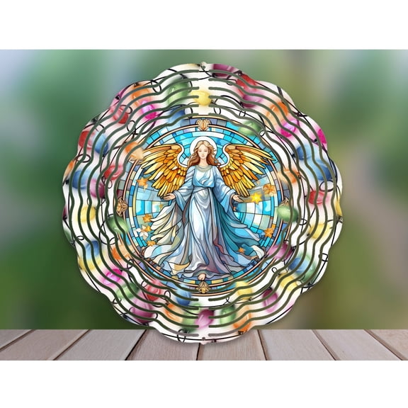 Stained Glass Wind Spinner 10 Inch Metal Double-Sided Rotating Wind Spinner - Stained Glass Style for Garden Outdoor Decor, Patio Yard Art, Durable Aluminum, Rotating