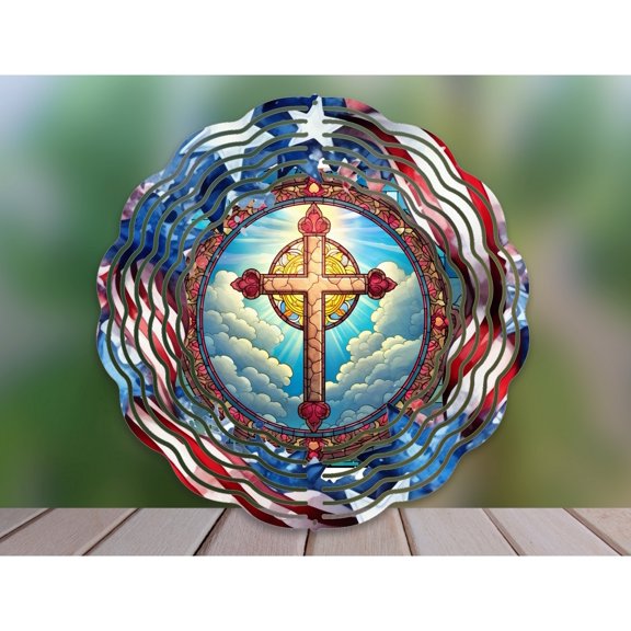 Stained Glass Wind Spinner 10 Inch Metal Double-Sided Rotating Wind Spinner - Stained Glass Style for Garden Outdoor Decor, Patio Yard Art, Durable Aluminum, Rotating