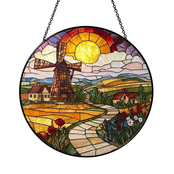 Windmill Recipe Create Stained Glass Windmill Landscape Window Decor Suncatcher1901 - Walmart.com