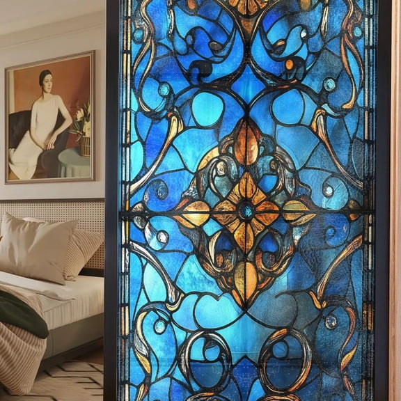 Stained Glass Window Cling, Decorative Removable Film for Home Glass Door, Translucent Privacy Sticker for Living Room Bedroom, 39.4 Inches