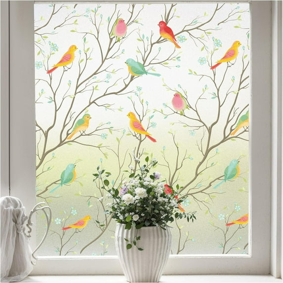 Stained Glass Window Film, Decorative Frosted Glass Window Privacy Film, Static Cling Non-Adhesive Windows Sticker for Front Door Bathroom Heat Control Anti UV, 29.5 x 118 Inch