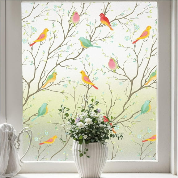 Stained Glass Window Film, Decorative Frosted Glass Window Privacy Film, Static Cling Non-Adhesive Windows Sticker for Front Door Bathroom Heat Control Anti UV, 29.5 x 118 Inch