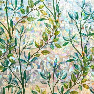 Stained Glass Window Film, Decorative Window Privacy Film for Bathroom,Front Door,Home, Sun Blocking Heat Control,Static Cling,Green Vineman, 17.3inch x 78.7inch
