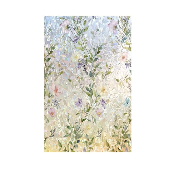 Stained Glass Window Film,Floral Pattern Window Privacy Film,Decorative Window Clings for Home,Office,Bathroom Window Sun Shading Privacy Decal,17.71x47.24 Inch