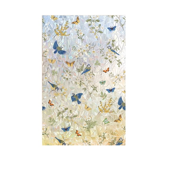 Stained Glass Window Film,Floral Pattern Window Privacy Film,Decorative Window Clings for Home,Office,Bathroom Window Sun Shading Privacy Decal,17.71x47.24 Inch