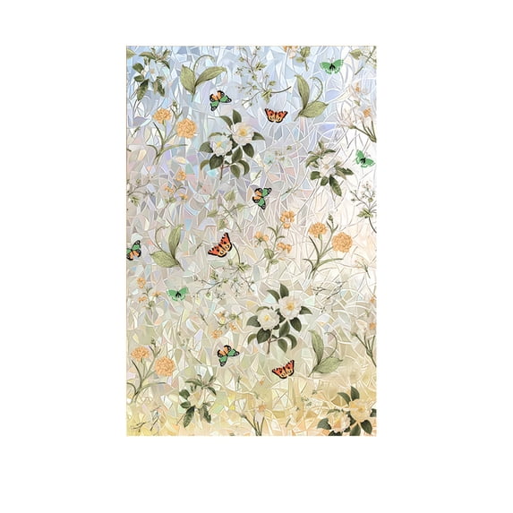 Stained Glass Window Film,Floral Pattern Window Privacy Film,Decorative Window Clings for Home,Office,Bathroom Window Sun Shading Privacy Decal,17.71x47.24 Inch
