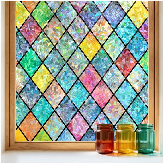 Stained Glass Window Film Rainbow Lattice Cling