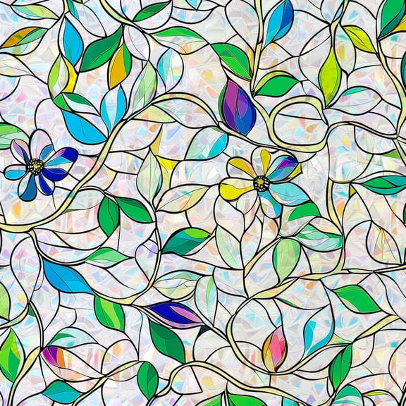 Stained Glass Window Film, Rainbow Privacy, One Way Decorative Tint, Static Cling, Renter Friendly for Home Bathroom Door