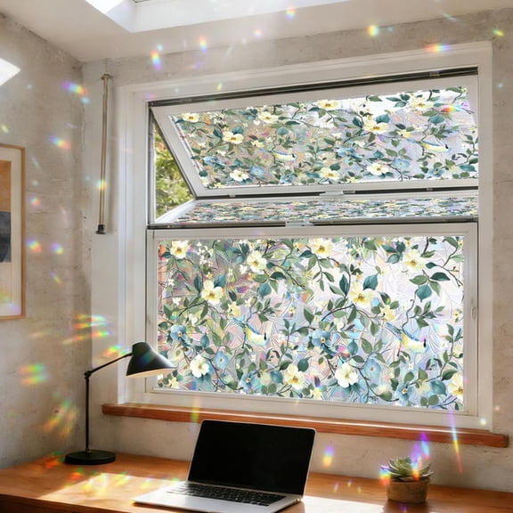 Stained Glass Window Film Rainbow Window Privacy Film,Iridescent Transparent Buble Decor Static Cling 91% UV Heat Blocking Window Sticker for Home(17.8 x 40 In)