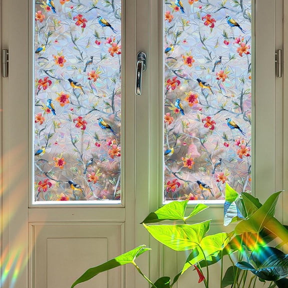 Stained Glass Window Film Rainbow Window Privacy Film,Iridescent Transparent Buble Decor Static Cling 91% UV Heat Blocking Window Sticker for Home(17.8 x 40 In)