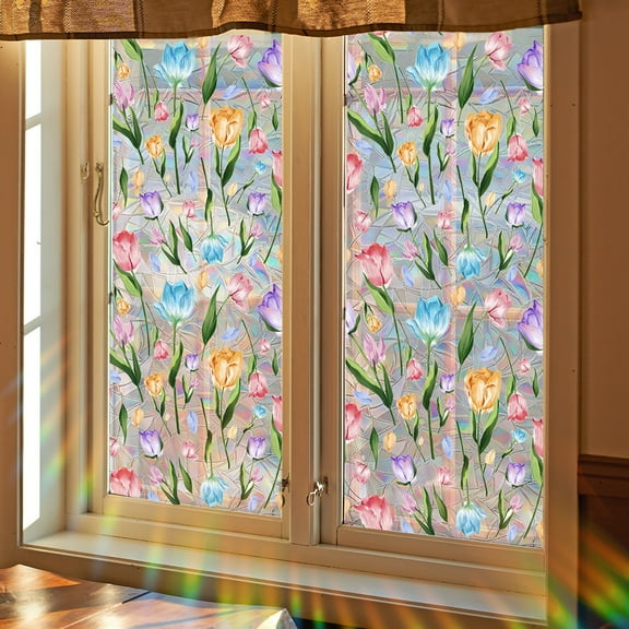 Stained Glass Window Film,Static Cling Window Privacy Film Decorative UV Sun Blocking Non-Adhesive Glass Window Covering for Home Bathroom, 15.6"x39.4"