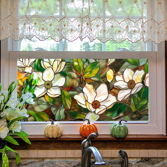 Stained Glass Window Film Static Cling Window Privacy Film Decorative UV Sun Blocking Non-Adhesive Glass Window Covering for Home Bathroom Decor
