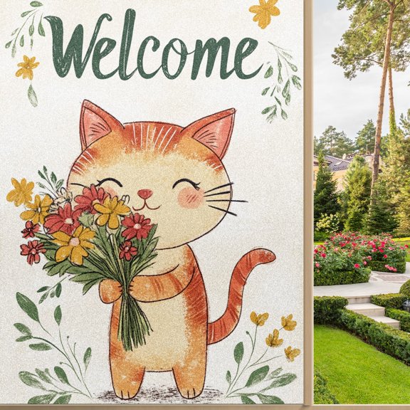 Stained Glass Window Film Window Privacy Films Blackout Window Tint, Rainbow Glass Decals Stickers for Home Anti Uv Cute Cat Flowers