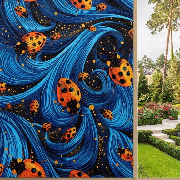 Stained Glass Window Film Window Privacy Films Blackout Window Tint, Rainbow Glass Decals Stickers for Home Anti Uv Ladybugs (1)