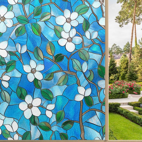 Stained Glass Window Film Window Privacy Films Blackout Window Tint, Rainbow Glass Decals Stickers for Home Anti Uv Lily (6)