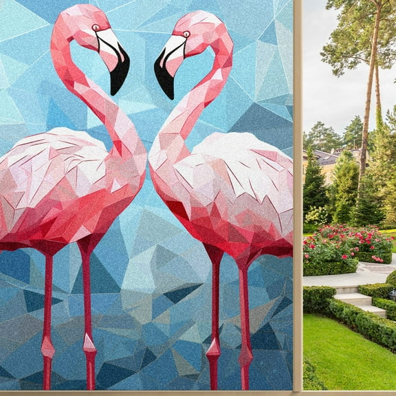 Stained Glass Window Film Window Privacy Films Blackout Window Tint, Rainbow Glass Decals Stickers for Home Anti Uv Stained Glass Flamingo (3)
