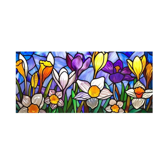 Stained Glass Window Film, Window Stained Glass Film, 48X20 In, Non Adhesive, Decorative, Spring Entryway, Crocus Pattern, 1 Pc