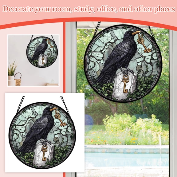 Stained Glass Window Hanging 8 Inch Gothic Halloween Decor Hanging Halloween Decoration Spooky Accent for Home Window Wall 1 Pack