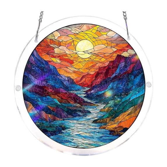 Stained Glass Window Hanging | 8 Inch Round Wall Decor | Colorful Wall Art for Home Decor | Window Suncatcher for Hanging