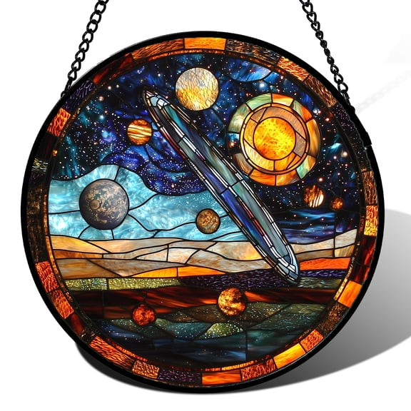 Stained Glass Window Hanging, Abstract Universe Planet Starry Sky Suncatcher for Doors Window Home Sun Catchers Decoration Mother's Day Birthday Gifts for Women, Men, and Mom