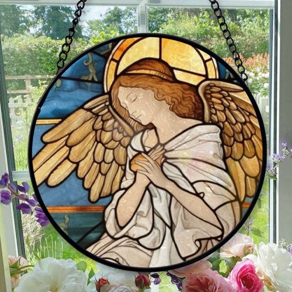 Stained Glass Window Hanging Angel - Stained Glass Window Hanging Angel, Festival Gift Ornament, Home Wall & Window Art, Brightens Any Space with Light
