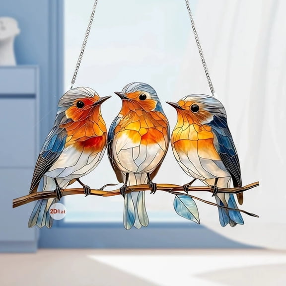 Stained Glass Window Hanging Bird 2D Stain Acrylic Panel Window Hanging Decor Gift for Women Mother's Day Christmas (5.91Inch-Sparrow Bird), Gifts for Women