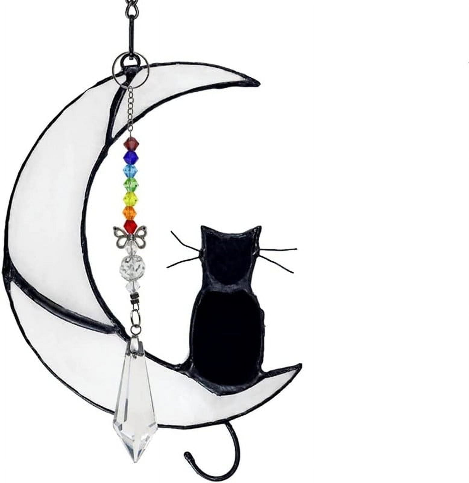 Black Cat Decor Stained Glass Window Hanging, Suncatcher with Sun ...
