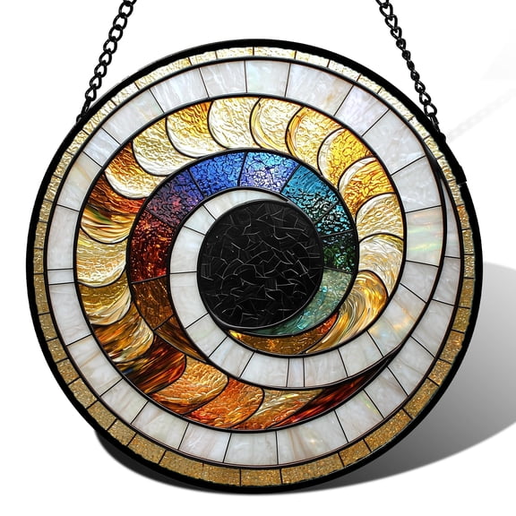 Stained Glass Window Hanging, Black and White Gold Vortex Suncatcher for Doors Window Home Abstract Conch Sun Catchers Decor Mother's Day Birthday Gifts for Women, Men Mom