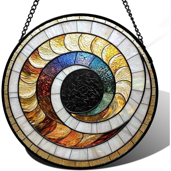 Stained Glass Window Hanging, Black and White Gold Vortex Suncatcher for Doors Window Home Abstract Conch Sun Catchers Decor Mother's Day Birthday Gifts for Women, Men Mom