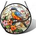 thumbnail image 1 of Stained Glass Window Hanging, Blue Bird Pink Flower Suncatcher Diamond Glass Panel Bird Sun Catchers Decor for Birthday for Women, Men, Wife, Aunt, and Mom, 1 of 6