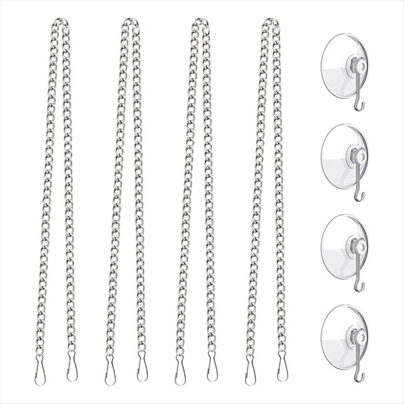 Stained Glass Window Hanging Chain with Suction Cup Hooks, 4 Pcs 20 Inch Picture Hanging Chain Sunshine Catcher,4 * 20Inch Hanging Chain 4 * Suction Cup Hooks