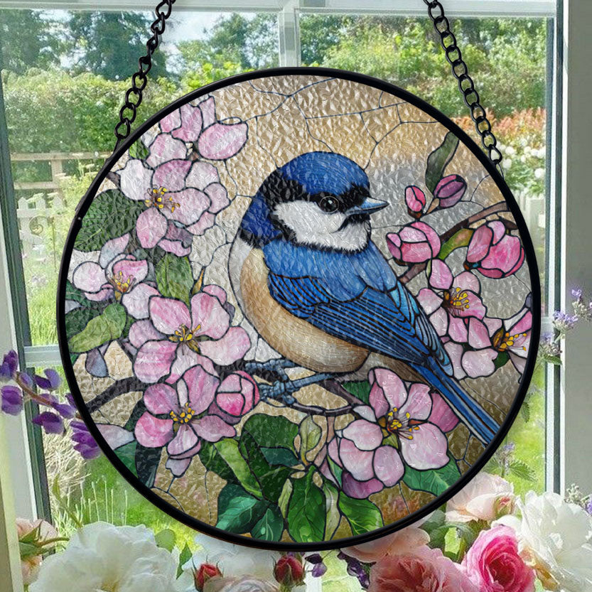 Stained Glass Window Hanging Chickadee - Stained Glass Window Hanging ...
