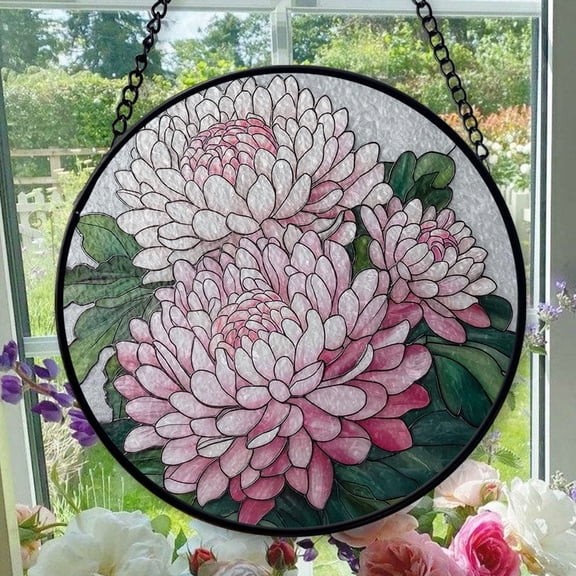 Stained Glass Window Hanging Chrysanthemum - Stained Glass Window Hanging Chrysanthemum, Festival Gift Ornament, Home Wall & Window Art, Brightens Any Space with Light