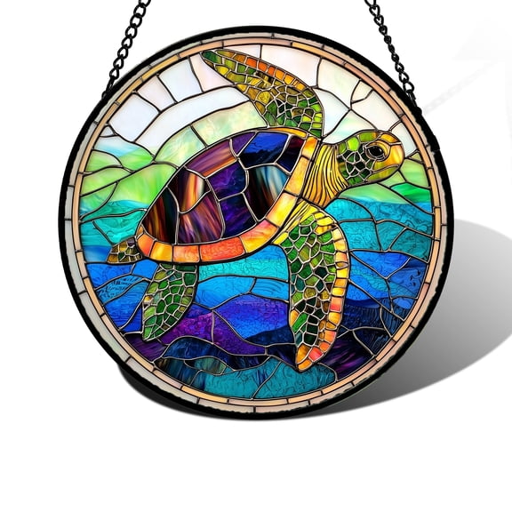 Stained Glass Window Hanging, Colored Turtle Ocean Suncatcher Diamond Glass Panel Hangings Marine Life Sun Catchers Decor for Birthday for Women, Men, Wife, Aunt, Mom