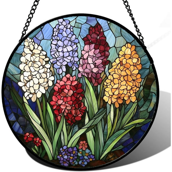 Stained Glass Window Hanging, Colorful Hyacinth Flowers Suncatcher for Doors Window Home Plant Sun Catchers Decoration Mother's Day Birthday Gifts for Women, Men, and Mom