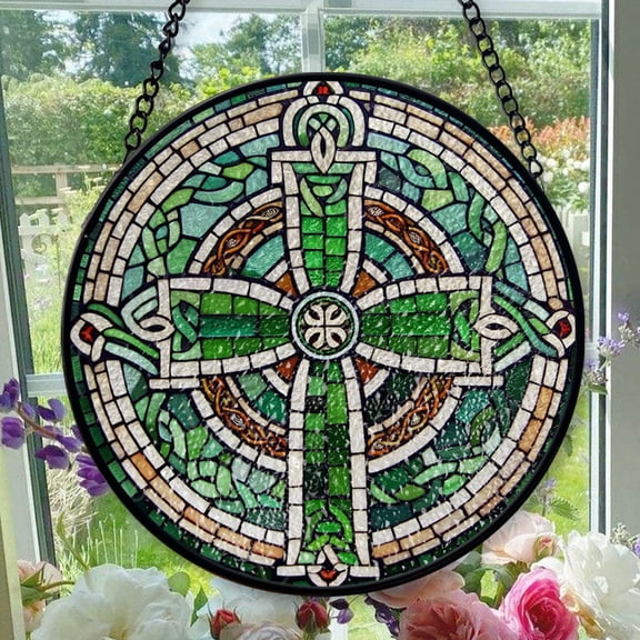 Stained Glass Window Hanging Cross - Stained Glass Window Hanging Cross, Festival Gift Ornament, Home Wall & Window Art, Brightens Any Space with Light