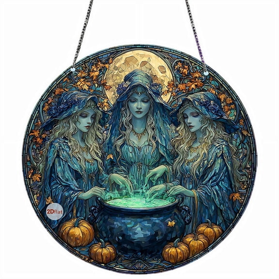 Stained Glass Window Hanging, Door Ghost Witch Bat Home Decoration Suncatcher Christmas Birthday Gift for Friend 7.8 inch