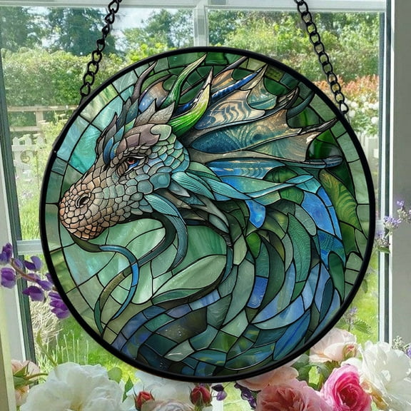 Stained Glass Window Hanging Dragon - Stained Glass Window Hanging Dragon, Festival Gift Ornament, Home Wall & Window Art, Brightens Any Space with Light