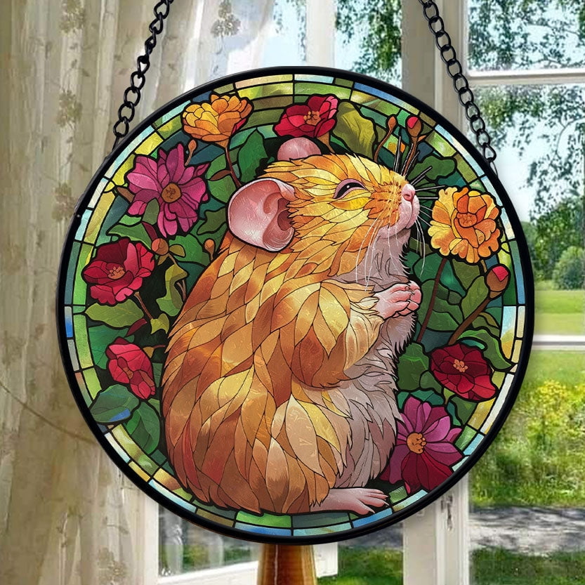 Stained Glass Window Hanging Ecstatic Golden Hamster, Valentine’s Day Decor, Festival Gift Ornament, Christmas Ornament Gift, Mother’s Day Keepsake, Keepsake 2025