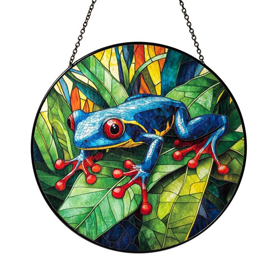Stained Glass Window Hanging Featuring Tree Frog, Vibrant Jungle Design, Nature Inspired Home Decor, Perfect Wildlife Gift