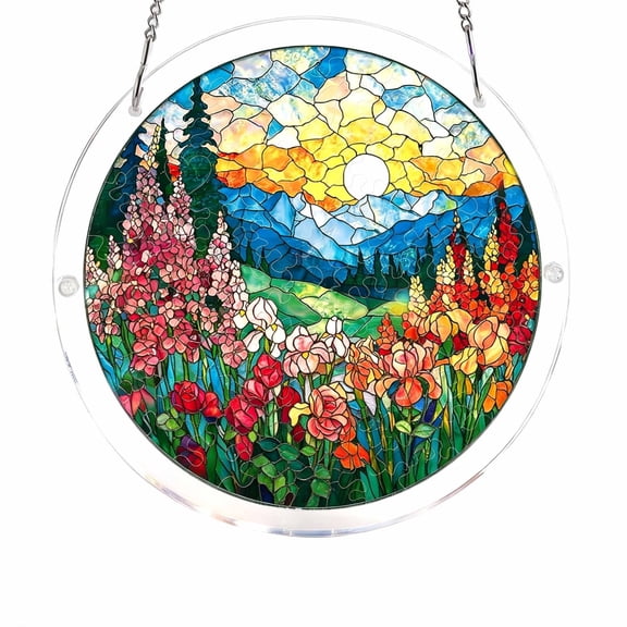 Stained Glass Window Hanging, Forget-Me-Not Sun Catcher Gift for Housewarming, Forget Me Not Suncatchers Gifts for Plant Lover Friends Home Decor 7.4 Inch