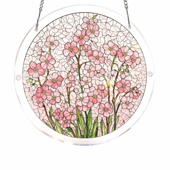 Stained Glass Window Hanging, Forget-Me-Not Sun Catcher Gift for Housewarming, Forget Me Not Suncatchers Gifts for Plant Lover Friends Home Decor 7.4 Inch
