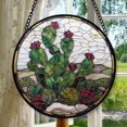 thumbnail image 1 of Stained Glass Window Hanging,Green Cactus Purple Flowers Suncatcher Diamond Glass Panel Sun Catchers Decor for Birthday for Women, Men, Wife, Aunt, and Mom, Stained Glass Ornament, 1 of 6