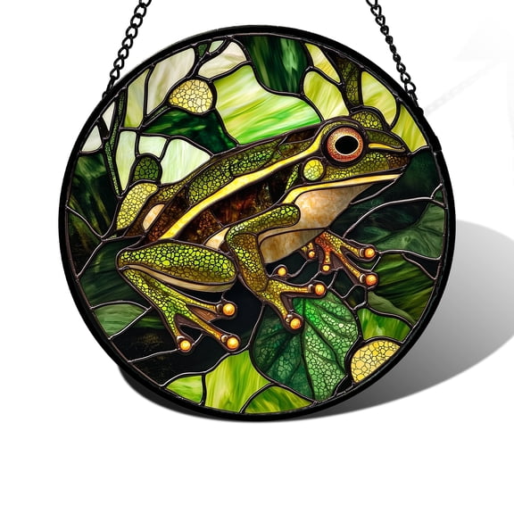 Stained Glass Window Hanging,Green Frog Suncatcher Diamond Glass Panel Amphibians Sun Catchers Decor for Birthday for Women, Men, Wife, Aunt, and Mom